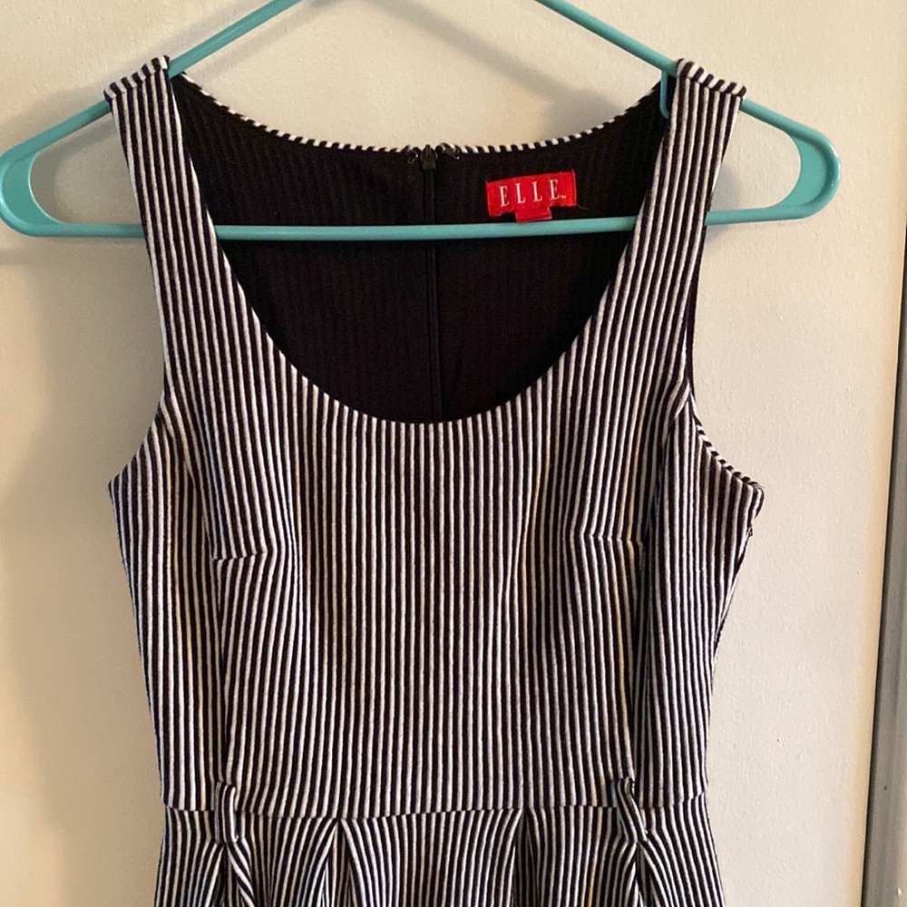 Black and White Striped Fit and Flare Dress. Pockets!